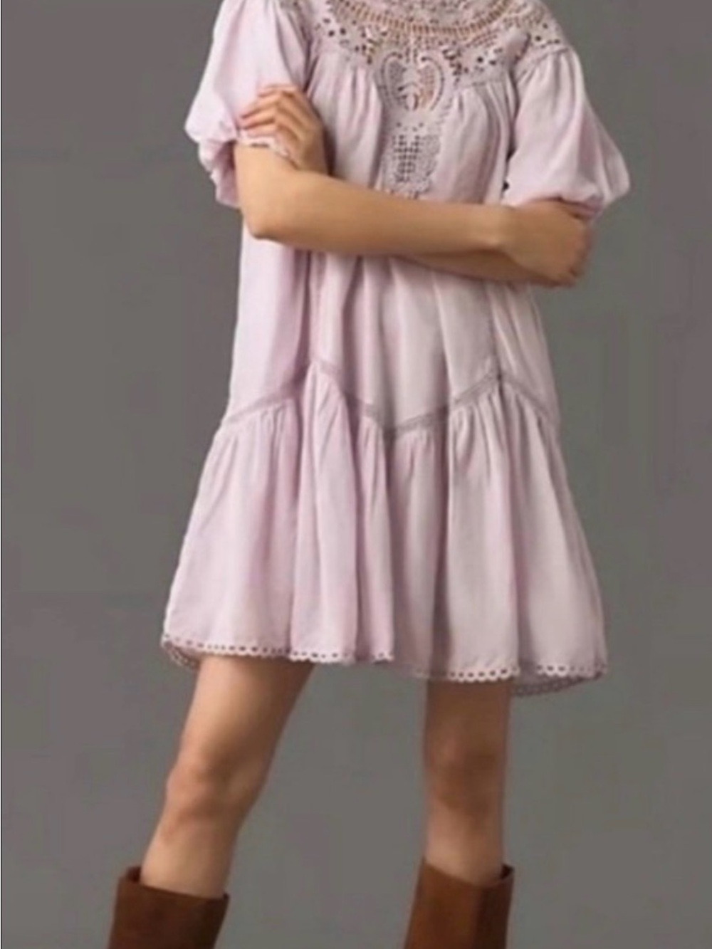 By Anthropologie High-Neck Lace Tunic Mini Dress Lilac Plus Size 1X New - Picture 3 of 9